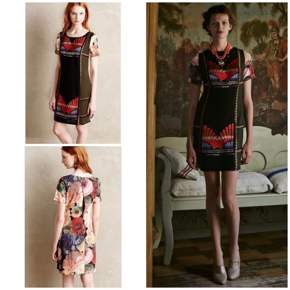 Anthropologie Ranna Gill Fanned Vignette Floral Embroidery Shift Dress 2​​​​​​